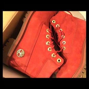 Limited Release Red suede Timberland Boots w/ Gold